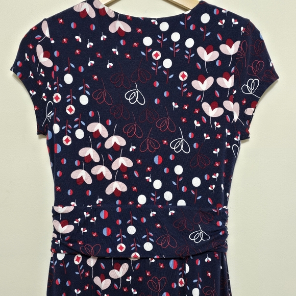 Boden Lily Rushed Waist Jersey Maxi Dress Sz 6R Navy Floral Fit & Flare Stretchy - Picture 6 of 14